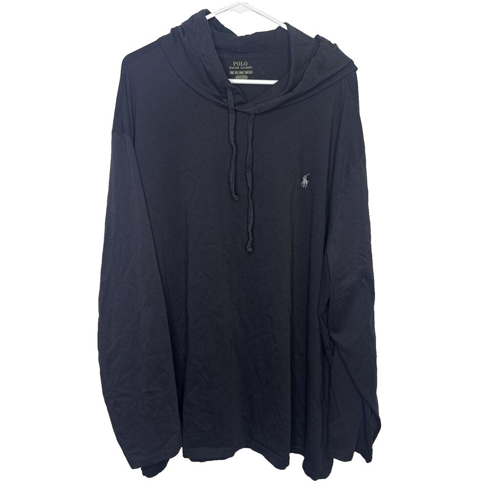 Polo Ralph Lauren Mens 3XB Black Hooded Long Sleeve Shirt Lightweight Hoodie Cot